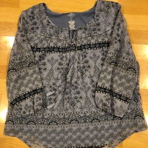 Blue floral peasant blouse